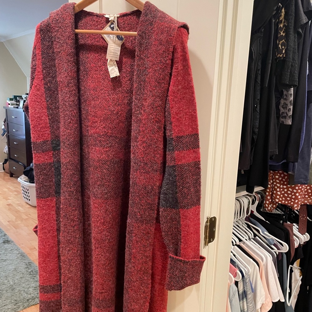 Red and black plaid cardigan/hoodie